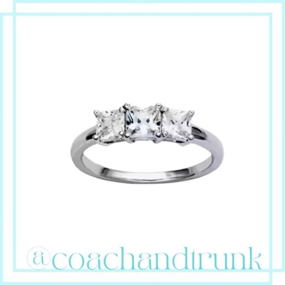 3 PRINCESS CUT STONES PAST PRESENT FUTURE SILVER RING SIZE 9 NWT - Picture 1 of 4